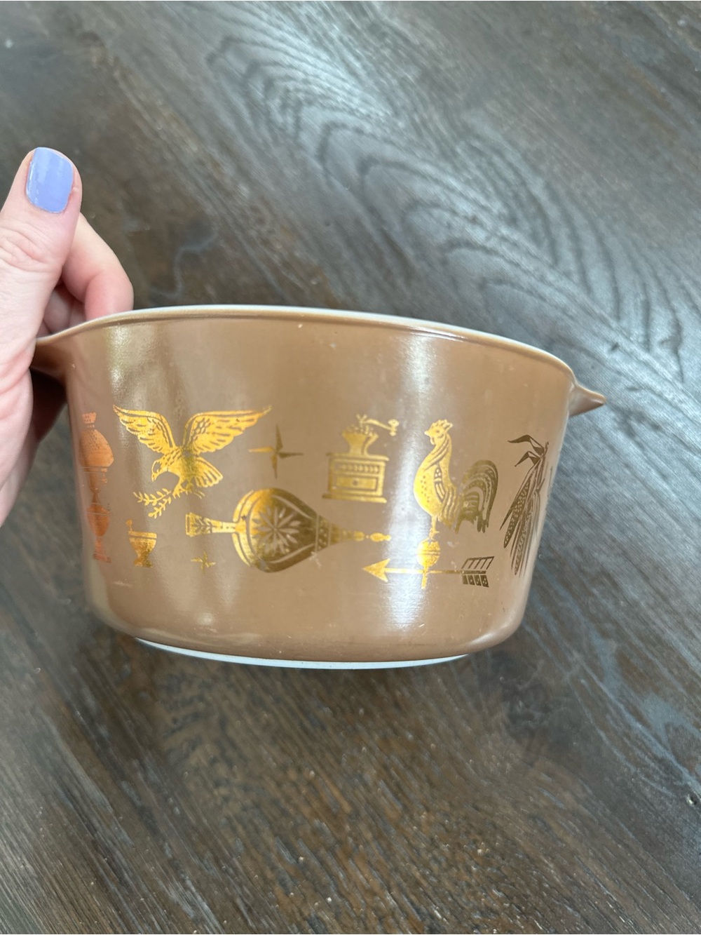 Pyrex Brown and White Golden Rooster Pattern Casserole